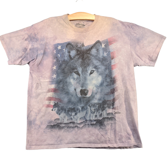 The Mountain Men's Wolves American Flag T-Shirt Multi Tie Dye XL 100% Cotton - Picture 1 of 14